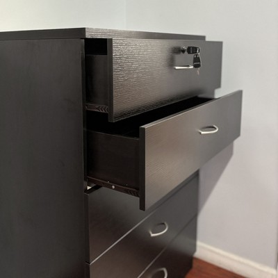 Okak Modern Dresser for Bedroom with 5 Metal Glides Drawer, Chest Storage Cabinet With Curved Metal Handle for Living Room Hallway Entryway, Black