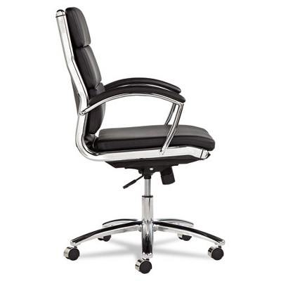 Slim Profile Black Leather Swivel Office Chair with Chrome Base