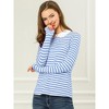 INSPIRE CHIC Women's Long Sleeves Contrast Peter Pan Collar Striped Blouse Top - image 2 of 4