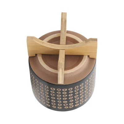 Modern Ceramic and Bamboo Planter Set, 8" x 11", in Rich Brown