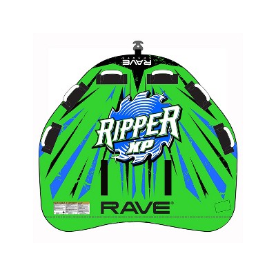 RAVE Sports Ripper XP Quick Connect Inflatable 3 Person Rider Towable Pull Behind Water Sport Raft Tube Float for Tubing and Boating, Green