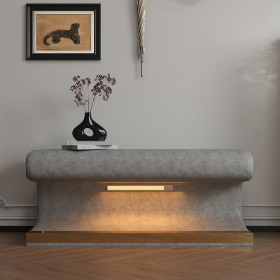 Angel Sar Entryway Bench with LED Sensor Light, Modern Leather Upholstered Bench Shoe Bench with Sturdy Metal Legs