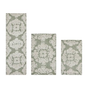 Medallion Collection 3 Piece 100% Cotton Tufted Bathroom Rug Set  with Non-Slip Backing, Machine Washable, Tumble Dry Bath Mat - 1 of 4