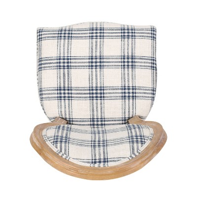 Set of 4 Dark Blue Plaid Upholstered Dining Chairs