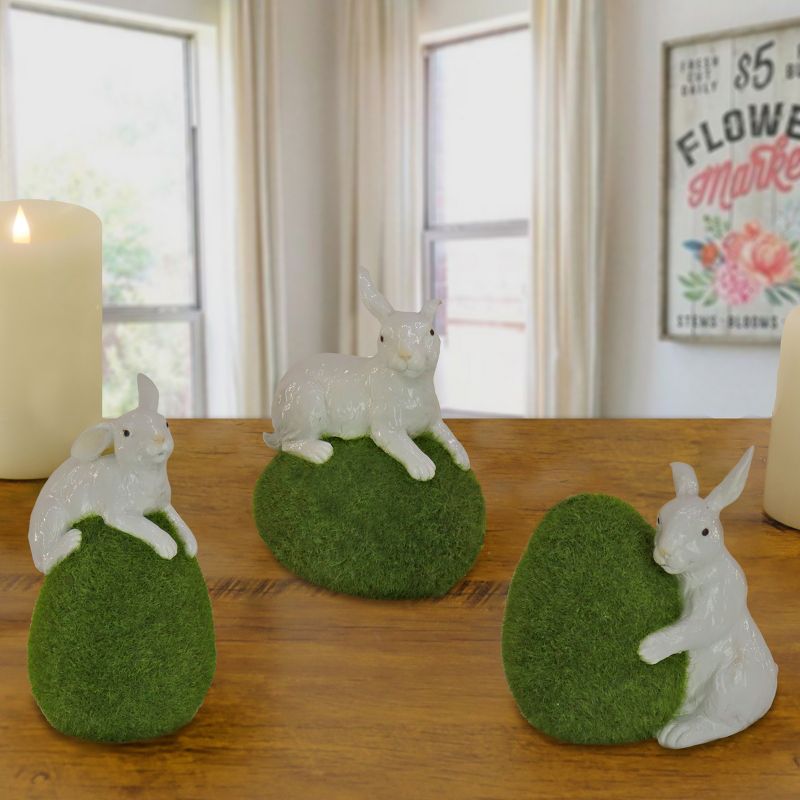 7" Artificial Green Moss Eggs with White Bunnies (Set of 3) - National Tree Company, 2 of 4