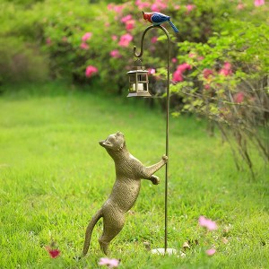 SPI Home Snacktime Cat with Bird Garden Lantern – 43" Tall Cast Aluminum Outdoor Sculpture with Whimsical Animal Design - 1 of 4