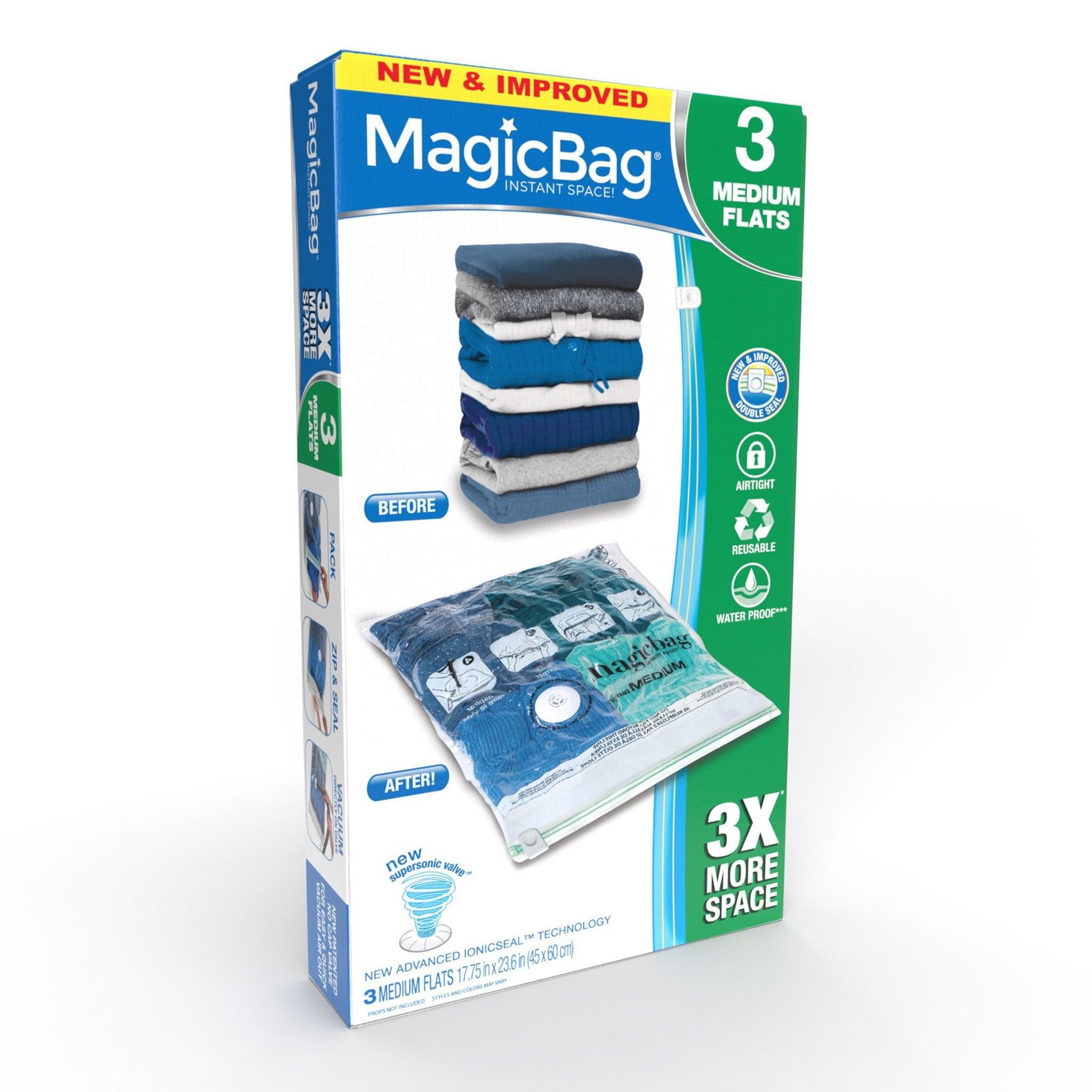 MagicBag Instant Space Saver Storage - Flat Medium - Set of 3