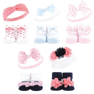 Hudson Baby Infant Girl Headband and Socks Giftset, Pink Blue 10-Piece, One Size - 1 of 4