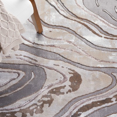 Gray and Beige Abstract Non-slip Synthetic Area Rug