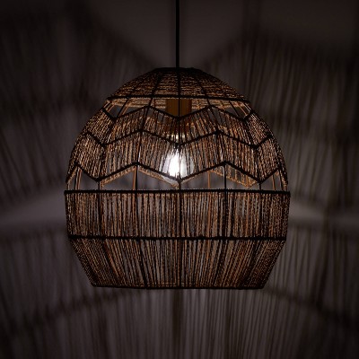 16" Bronze and Hemp LED Bowl Pendant Light