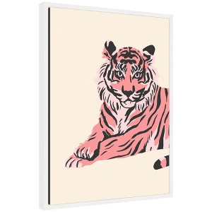 Kate & Laurel All Things Decor 18"x24" Sylvie Trendy Tiger Framed Canvas by Honey Island Studio White - 1 of 4