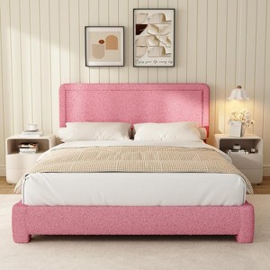 Dyonery Full Size Upholstered Bed Frame with Headboard, Soft Rounded Corners, No Box Spring Required, Adjustable Headboard, Easy Assembly, Beige - 1 of 4