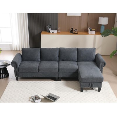 GDFStudio Yorin 106" Modern 4-Seater L-Shaped Velvet Upholstered Convertible Sleeper Sofa with Storage Ottoman