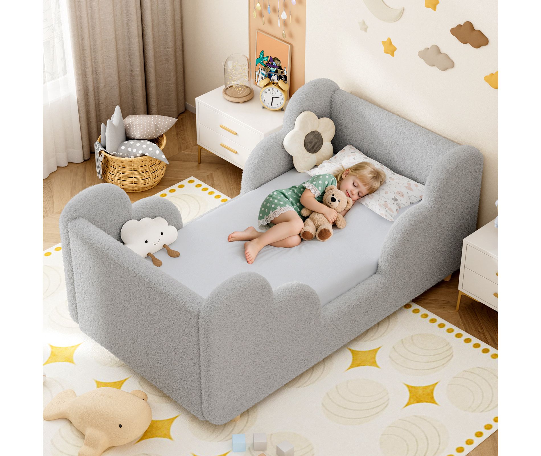 Docred Toddler Bed,Child Bed for Kids with Extra Safty Broad,Standard Crib Size Toddler Bed,Certified Fabric Toddler Beds,Toddler Floor Bed