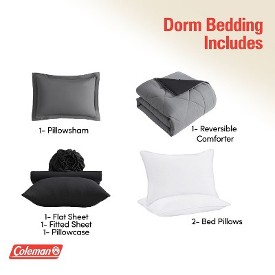 Sweet Home Collections Coleman® 7PC Campus Ready Dorm Twin XL Bedding Bundle, Reversible Comforter, Down Alternative Pillows & Sheet Set - Black/Grey — фото 2