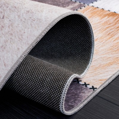 Beige and Brown Faux Fur Patchwork 8' x 10' Area Rug