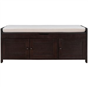 OUTSUPPLY Storage Bench with 3 Doors and Hidden Compartment, Removable Cushion Shoe Bench for Entryway, Bedroom, Living Room - 1 of 4