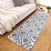 2x8 Soft Runner Rug Modern Plush Graphic Runner White Gray Checkered Runner Non Slip Non Shedding Shag Rug, High Pile Fluffy Plaid Runner for Hallway - 3 of 4