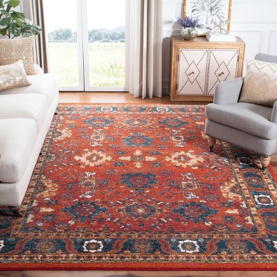 Antique Patina Orange & Blue Synthetic 8' x 10' Area Rug