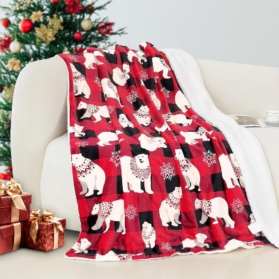 Comfort Ultra-Plush Flannel Blanket Christmas Plaid Christmas Tree.