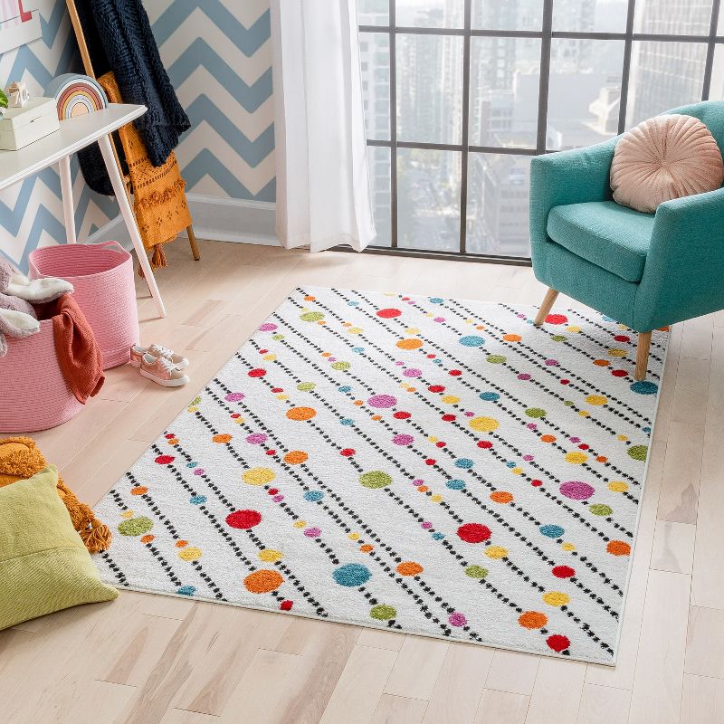 Well Woven Modern Dandy Dots Stripes Bright Kids Room Carpet Soft Durable White Area Rug, 3 of 10