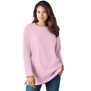 Woman Within Plus Size High Pile Fleece Sweatshirt - 1 of 4