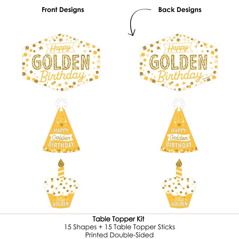 Big Dot of Happiness Golden Birthday - Happy Birthday Party Centerpiece Sticks - Table Toppers - Set of 15, 5 of 8