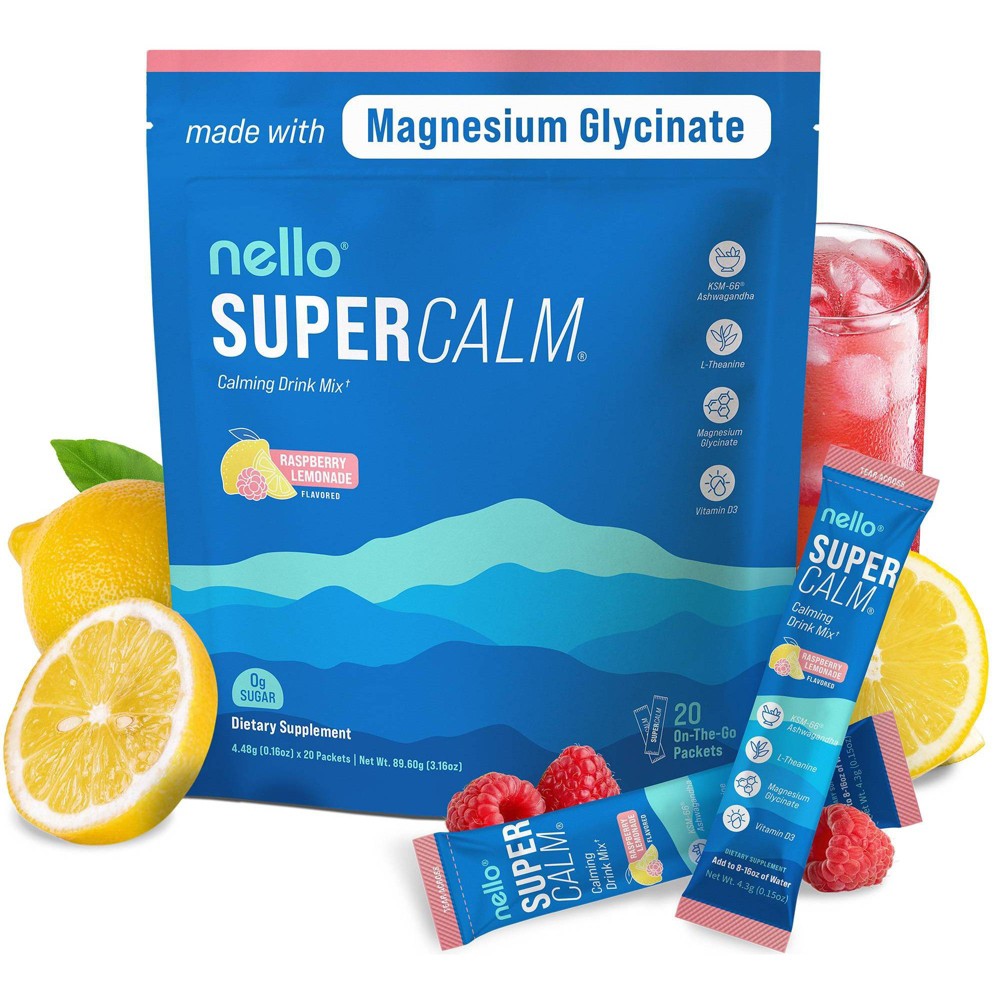 Nello Supercalm Calming Drink Mix Supplement Powder - Raspberry Lemonade - 20ct
