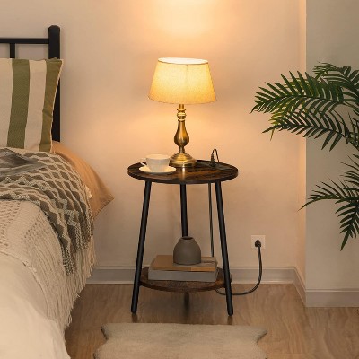 Hachikiko Rustic Brown Round End Table - 2-Tier Small Side Table for Living Room, Bedroom