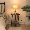 Round End Table with Charging Station, 2-Tier Small Circle Side Table, Round Accent Table for Living Room, Bedroom - 4 of 4