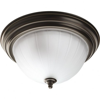 Progress Lighting, Melon Collection, 2-Light Flush Mount, Antique Bronze, Etched Ribbed Melon Glass
