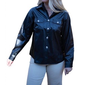 Women's Faux Leather Oversized Shirt - AnnieWear - 1 of 4