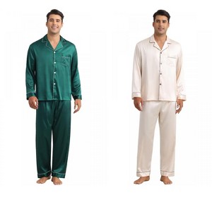 INSPIRE CHIC Men's 2 Pack Sleepwear Button Down Long Sleeve Classic Satin Pajamas Sets - 1 of 4
