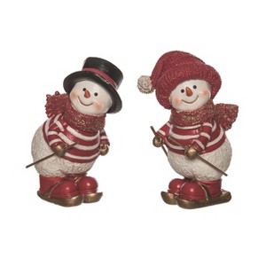 Transpac Resin Skiing Snowman Figurine Set of 2 Christmas Home Decorations - 1 of 1