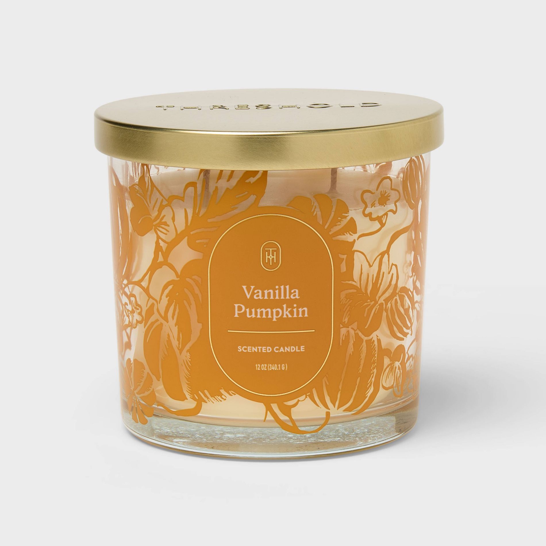 Vanilla Pumpkin Fall Jar Candle with Lid White and Gold 12oz - Threshold™
