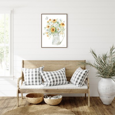 Sunflowers and Daisies Watercolor Beaded Framed Canvas Art