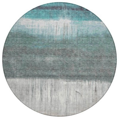 Teal Blue And Gray Abstract Washable Indoor Outdoor Area Rug