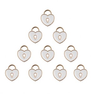 John Bead Sweet & Petite Small Simple Cute Charms Craft Embellishments Heart Locket 11x13mm White 10 Pieces - 1 of 4