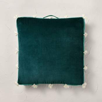 Oversized Velvet Floor Square Throw Pillow with Tassels Turquoise - Opalhouse™ designed with Jungalow™