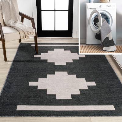 Adriel Geometric Medallion Machine-Washable Area Rug - JONATHAN Y