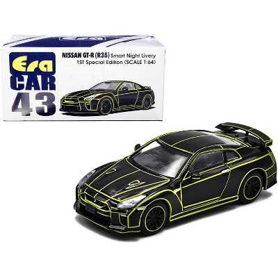 Nissan GT-R (R35) RHD Smart Night Livery Black with Yellow Stripes "1st Special Edition" 1/64 Diecast Model Car by Era Car