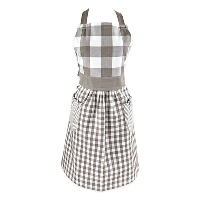 Cotton Gingham Apron Gray/White - Design Imports