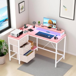 L-Shaped Gaming Desk (47.3") – Reversible Corner Desk with 3 Drawers, Power Outlets & USB Port for Home Office (1-Pack) - 1 of 4