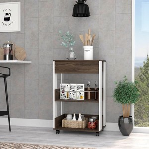 Okak Modern Kitchen Cart with 1 Drawer and 2 Shelves, Kitchen Island On Wheels, Countertop Organizer for Kitchen, Dining Room, Living Room, Brown - 1 of 4