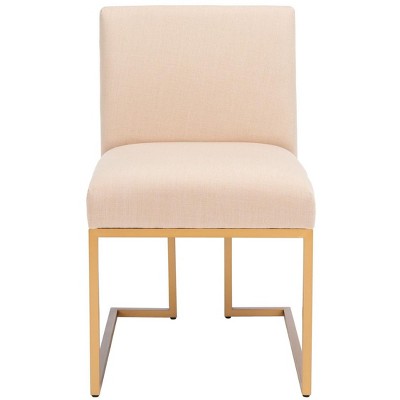Modern Cosmopolitan Beige Linen & Gold Metal Parsons Side Chair Set