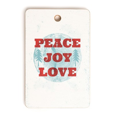 Heather Dutton Peace Joy Love Woodcut Cutting Board Rectangle -Deny Designs