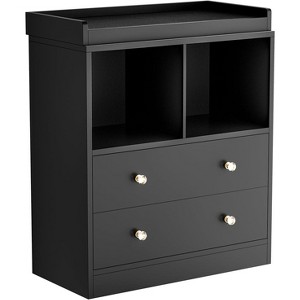 Modern 2-Drawer Nursery Changing Table with Media Shelves,Baby Dresser with Crystal Knobs, Diaper Storage Organizer, Anti-Tip Safety - 1 of 4