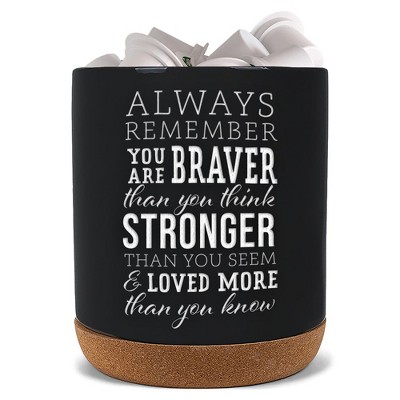 Elanze Designs Braver Stronger Black X-Large Cork Bottom, Kitchen Counter, Ceramic Stoneware, Coffee, Tea and Hot Chocolate, Machine Brewing, K
