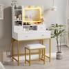 Vanity Desk, Makeup Desk and Stool with Lights, 2 Drawers & Storage Shelves, Sliding Mirror, Girls Vanity Table for Bedroom - 2 of 4