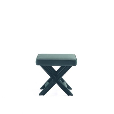 Green Velvet Upholstered Ottoman with X-Crossed Legs